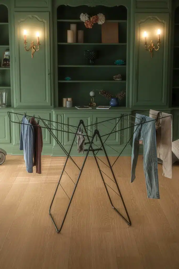 Étendoir à linge à forme T de la marque Tancarville, modèle T38 V3 noir.